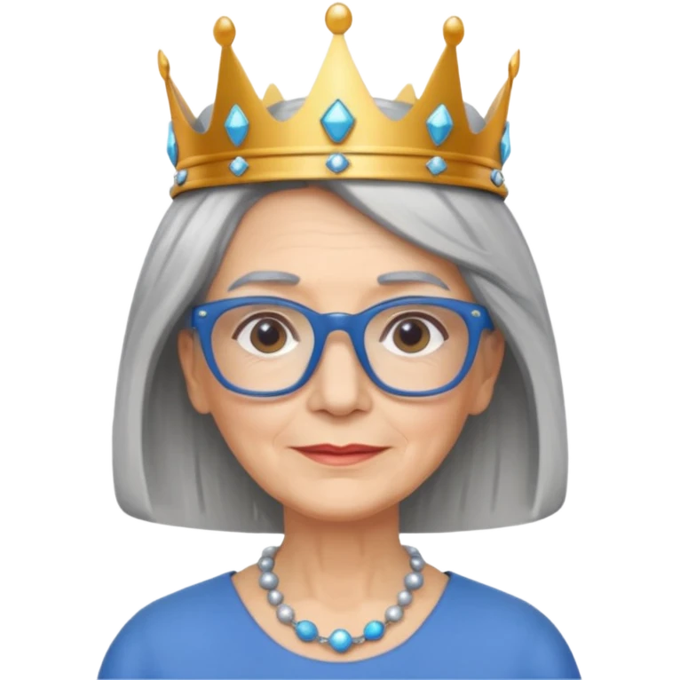 Older woman Wearing a crown shoulder length gray hair blue rectangular glasses  emoji