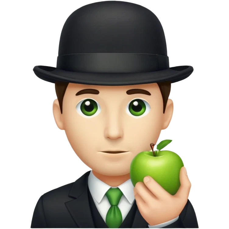 Magritte “the son of man” with green apple instead of head emoji