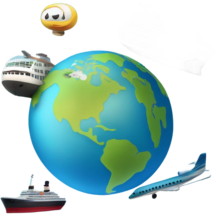 World globe with airplane cruise ship train emoji