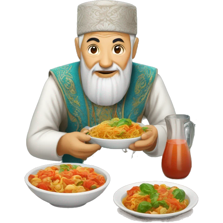 uzbek old man with national outfit serving food emoji