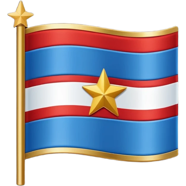 Flag with horizontal blue stripe, then horizontal white stripe, then horizontal red stripe. Red star in the middle outlined in gold  emoji