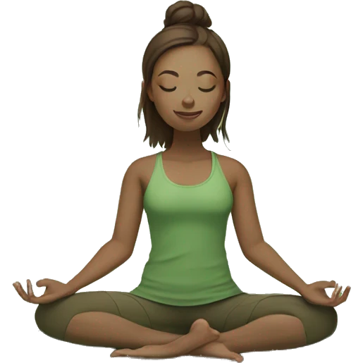 girl with white skin and brown hair doing yoga in green tones  emoji