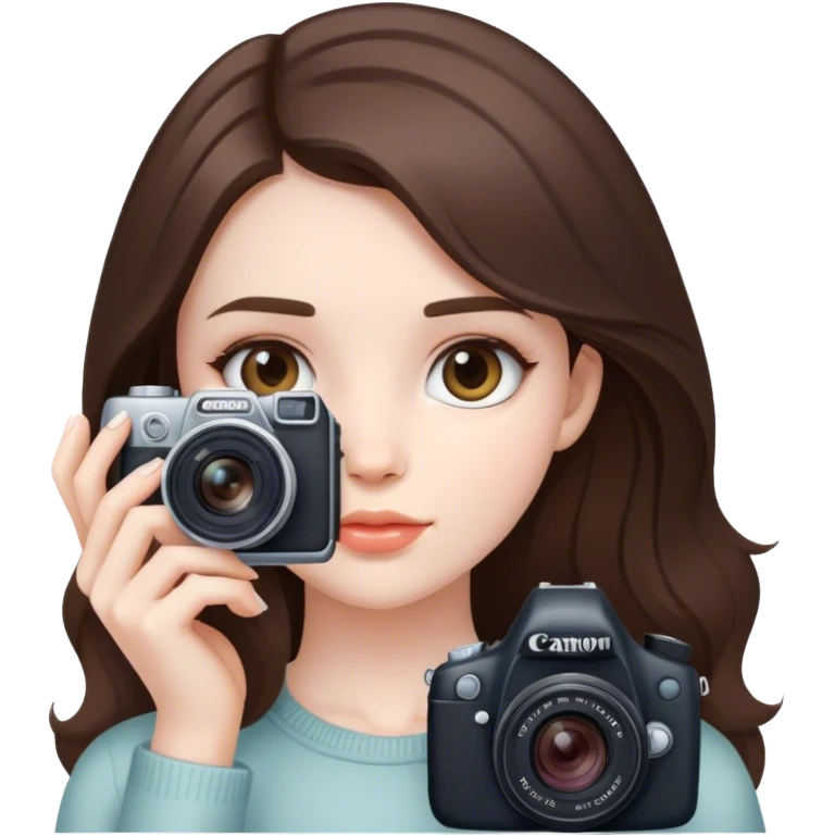 beautiful pale brunette girl with canon camera emoji