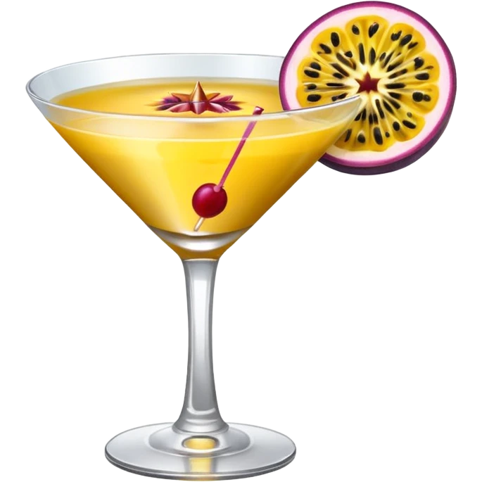 pornstar martini. the passion fruit slice should be on top of the liquid. not on the rim emoji