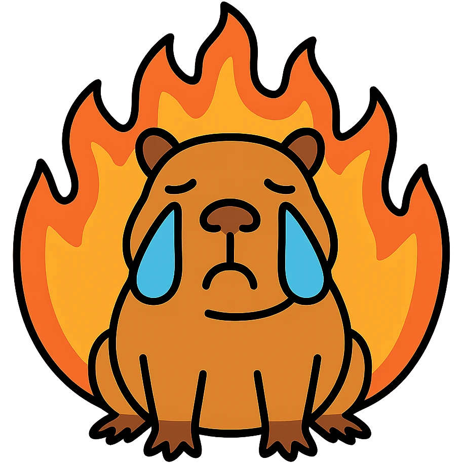 crying capybara, a fire around emoji