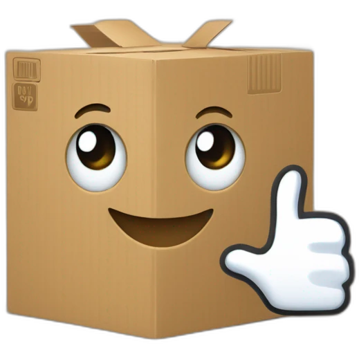 Video icons, camera, logos, likes, thumbs up, marks, views, coverage, applause fly out of a Cardboard box emoji