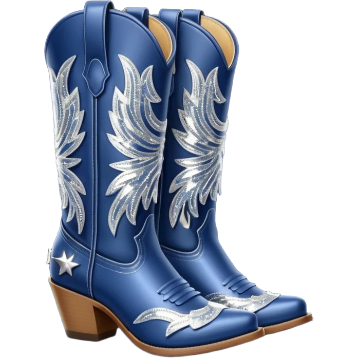 Realistic navy blue fashion cowgirl boots with sparkly shiny glitter fringe emoji