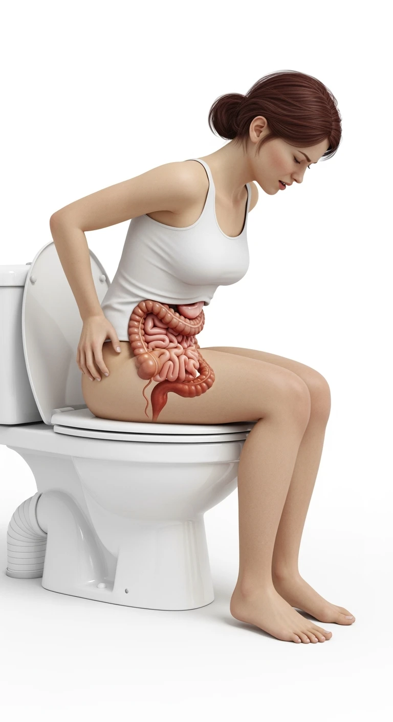 DONNA SEDUTA SUL WC CHE SI SFORZA CON INTESTINO ANATOMICO IN EVIDENZA
IPERREALISTICO 4K, SFONDO BIANCO emoji