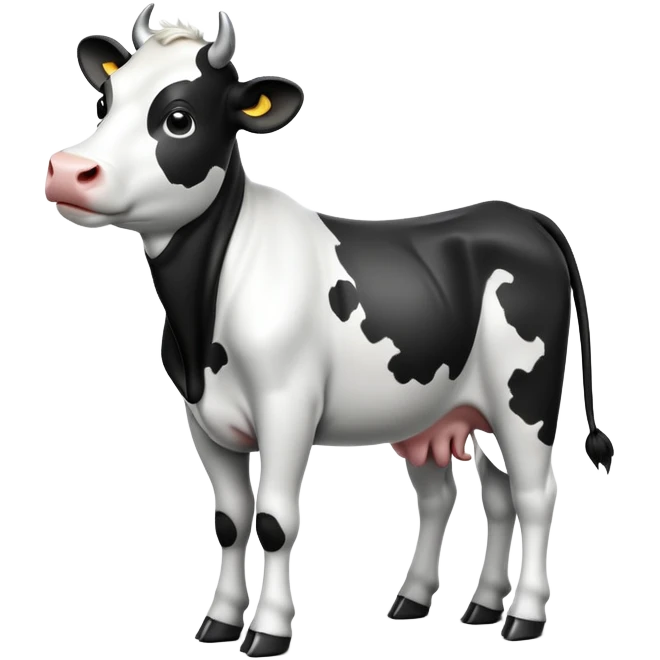 cinematic-[black and white cow]-realistic-full-body-standing-emoji,-tail-flicking-lazily,-head-tilted-dramatically,-sleek-[black and white]-coat,-simplified-yet-realistic-focused-features,-highly-detailed,-glowing-with-an-almost-sarcastic-glow emoji