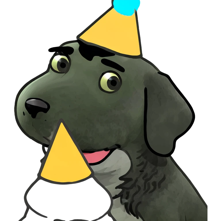 Straight hair black Labradoodle party hat emoji