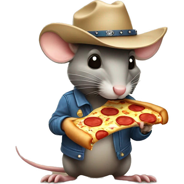 rat wearing cowboy hat eating pizza emoji