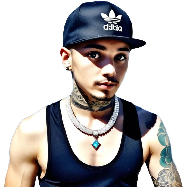 🥷🏻 crea un emojin de como el que está ay pero con gorra marca adida y un collar de diamantes ponle tatuaje en la cara y en la boca ponle brazos qué sea onbre y que se parezca ah este emojin🥷🏻🥷🏻🥷🏻 hombre emoji
