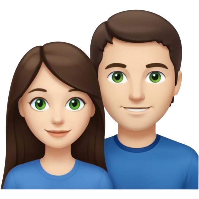 “A Polaroid-style photo of a couple with a heart of a white woman with long brunette hair and blue eyes, and a white man with short brunette hair and green eyes.” emoji