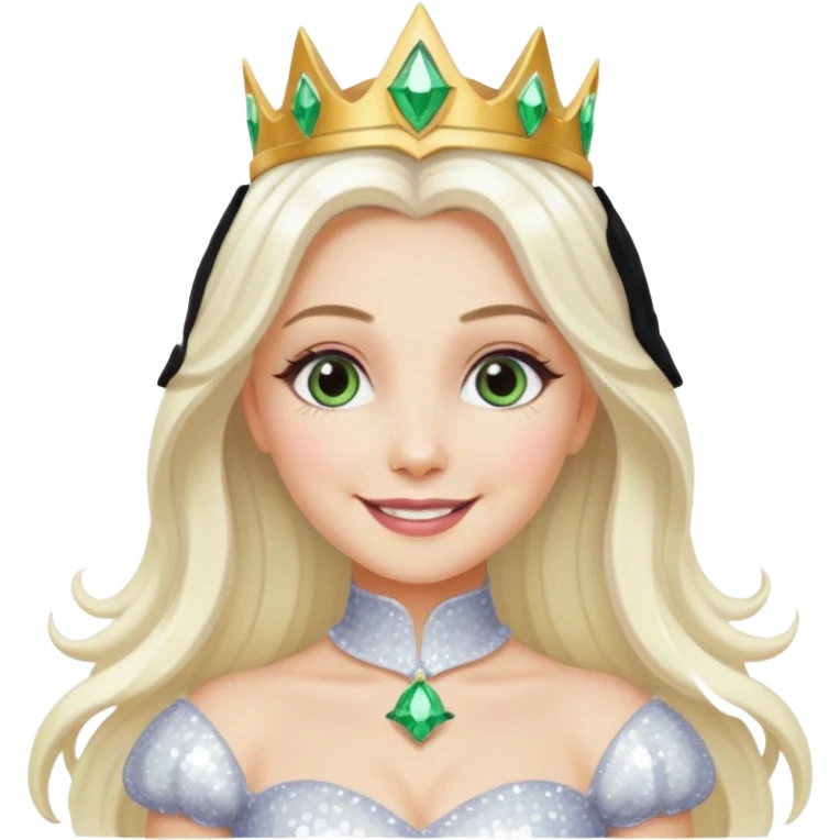 The Good Witch from Oz with long white blonde hair, white sequin outfit emoji