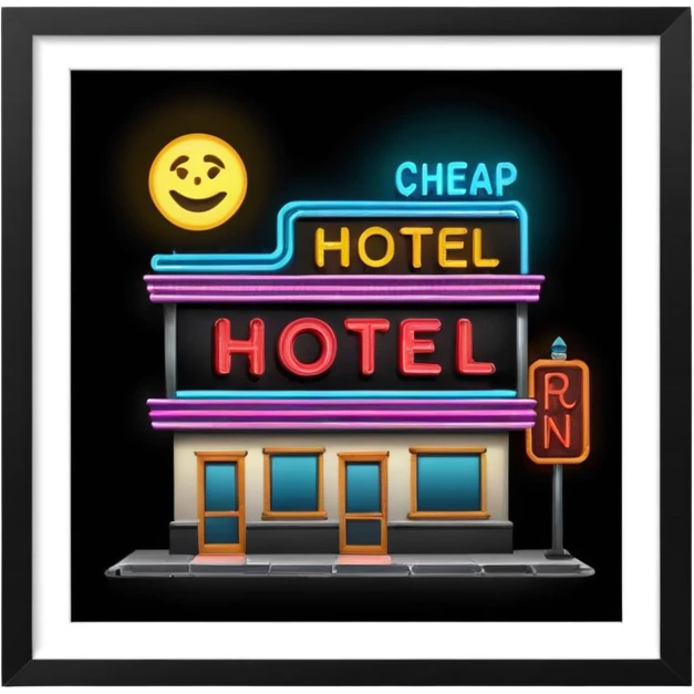 Hotel barato con letrero de neón. emoji