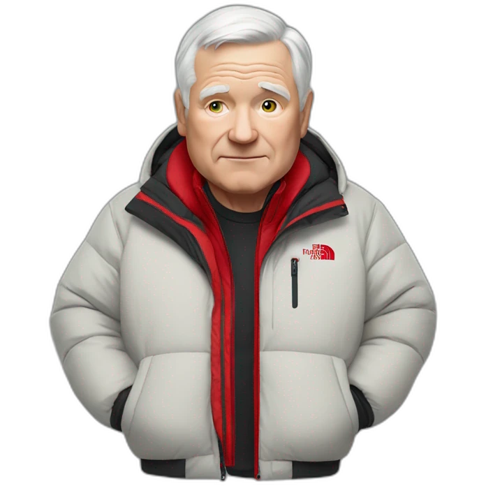 old white man overweight with black and red supreme north face jacket emoji