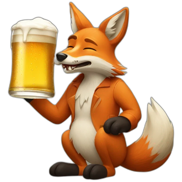drunk ragged fox with beer emoji