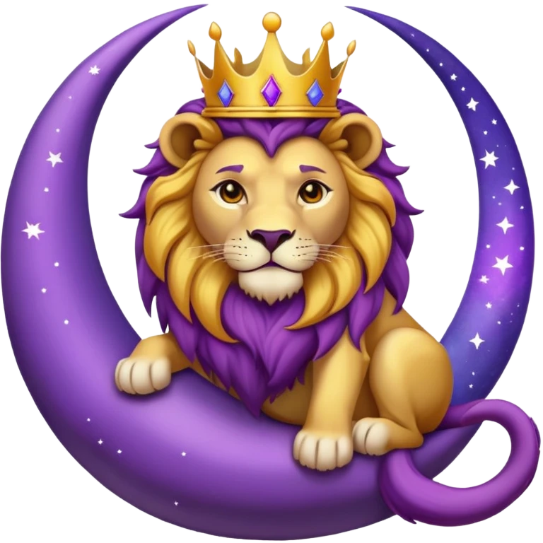 Lion with a crown sitting on a purple crescent moon  emoji