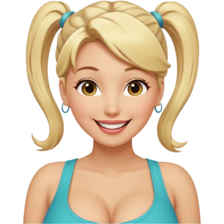 Adult female, blonde hair, large breasts, playful wink, dynamic teasing pose, ponytail, flirty smile, cheerful vibe, completely distinct from Hotwife and Livestock emoji