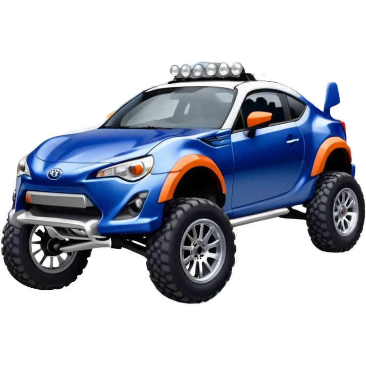 Rally race car Widened roof Long wheelbase widened pearly midnight snow dark blue 2nd generation 2025 Toyota 86 off-road racer chrome nerf bars,side steps mounted under-door-sill climbing rock sliders, and silver satin wheels  emoji