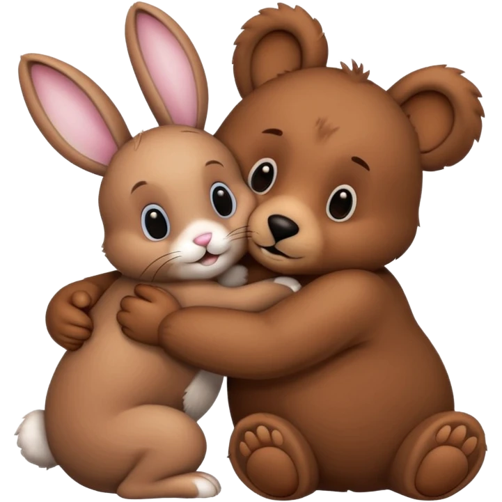 Bunny hugged by a bear emoji