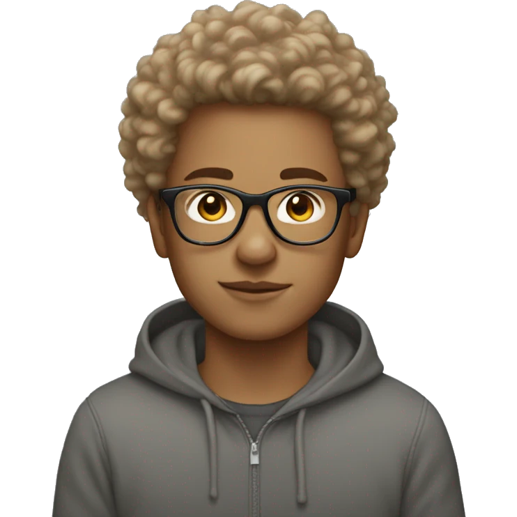 White Teen with light brown fluffy hair on top with glasses wearing a school sweatshirt emoji