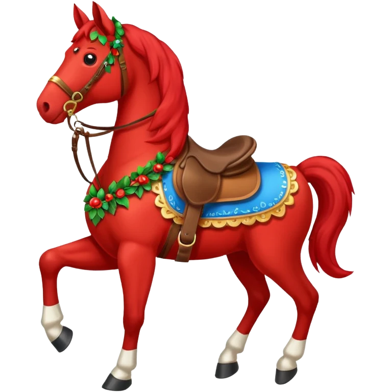 Christmas red horse with a full-length emoji