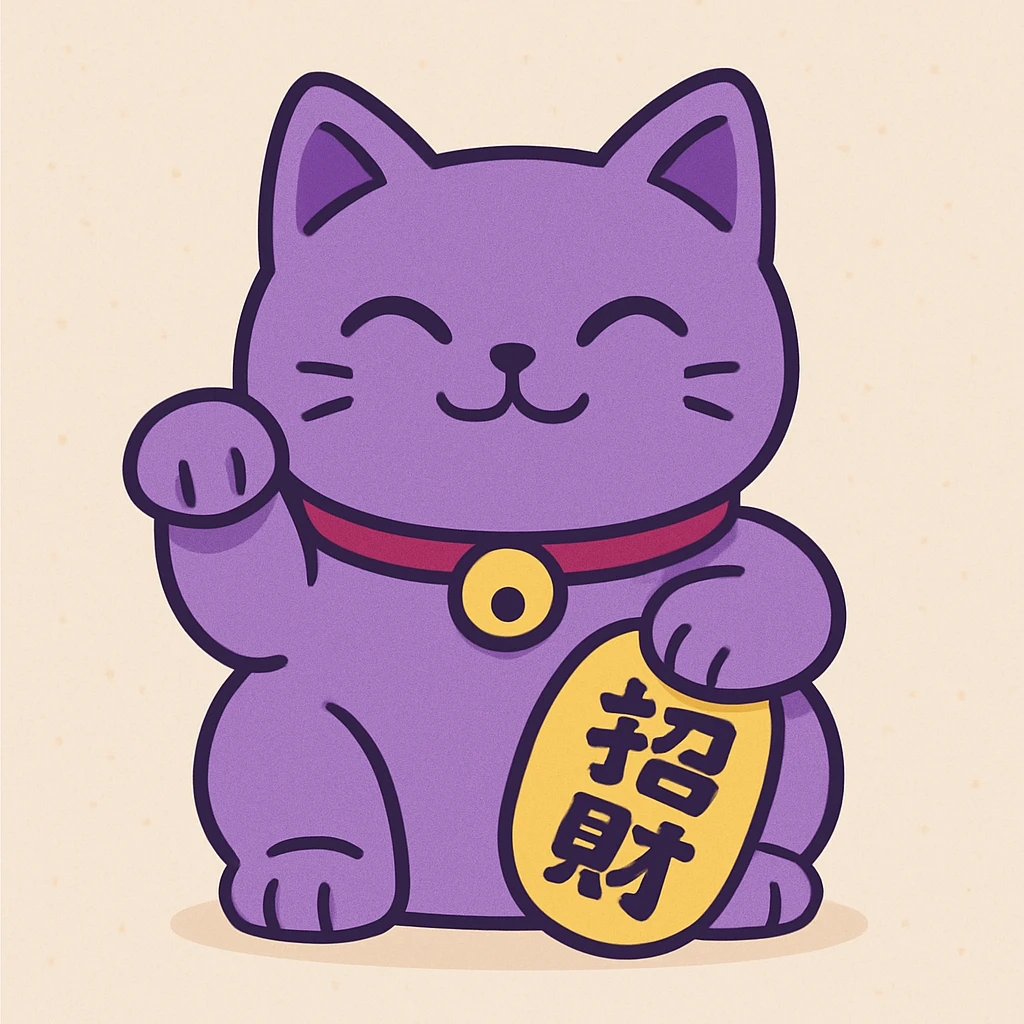 Purple Chinese lucky cat in a flat toon style  emoji