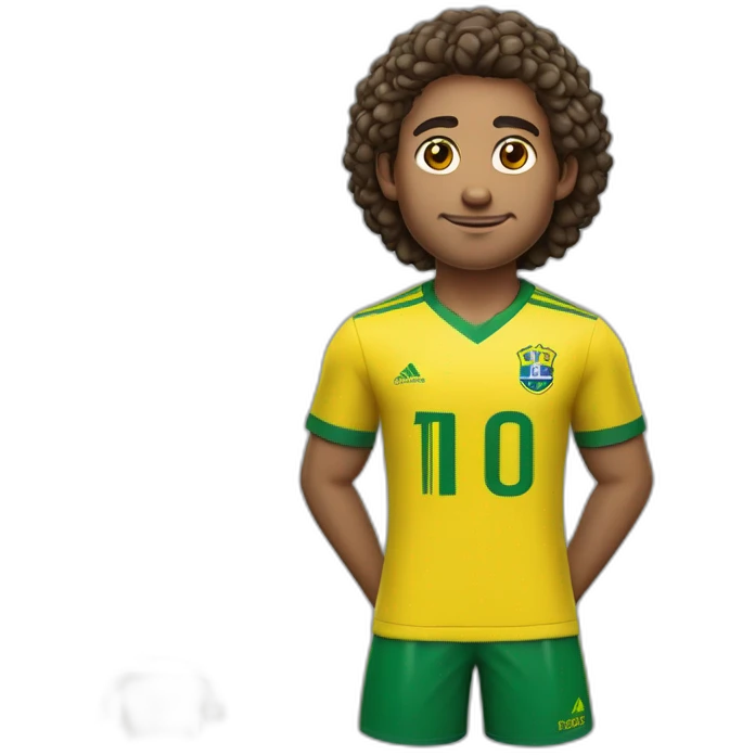 Chico con cabello corto rizado amarillo y color de piel Moreno con camisa número 10 de fútbol brasileño  emoji