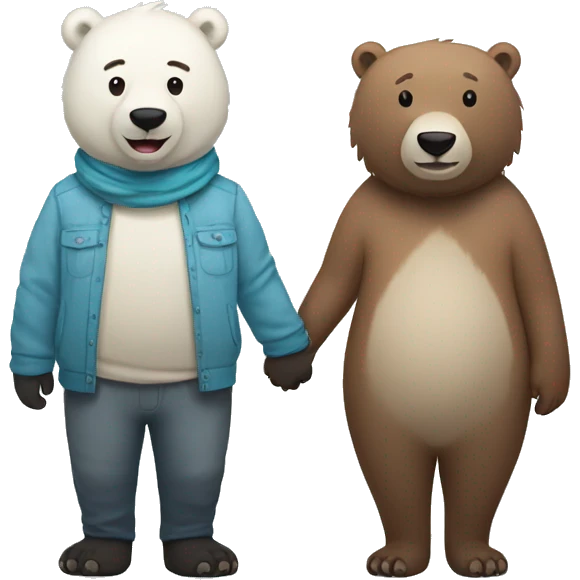 Male icebear and a female brownbear holding hands and being happy emoji