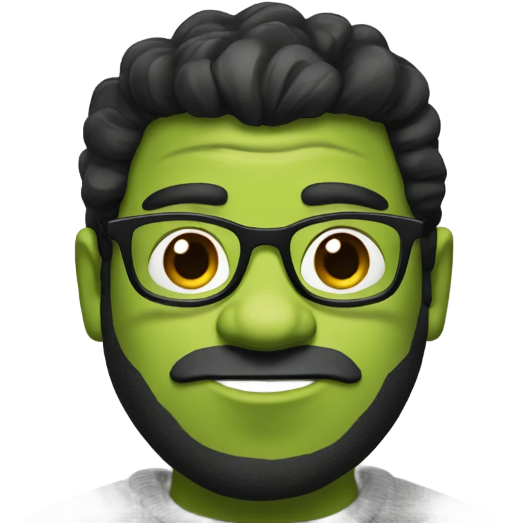 A shrek with glasses. Black beard. Black hair  emoji