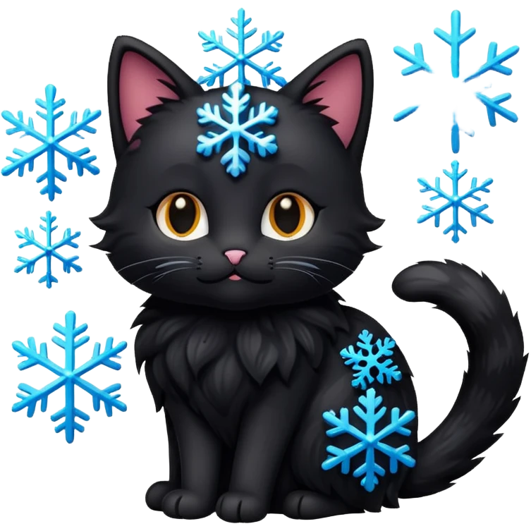 Black kitty with snow flakes on it  emoji
