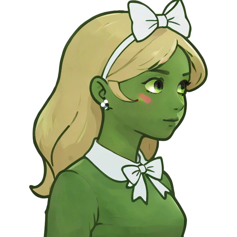Blonde hair girl with white bow from the side  emoji