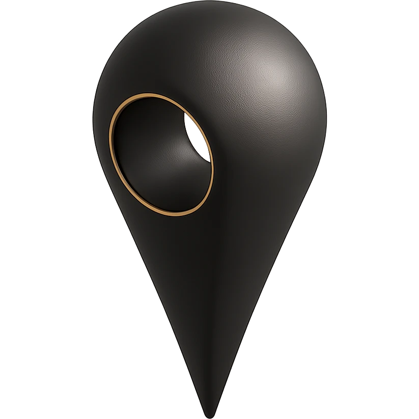 a map pin with a spherical head in 3D black style emoji