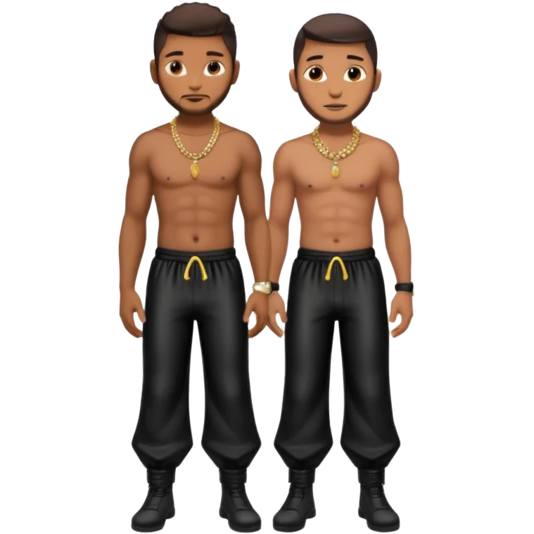Usher with shirtless with necklace, dark brown hair, latex black harem pants emoji