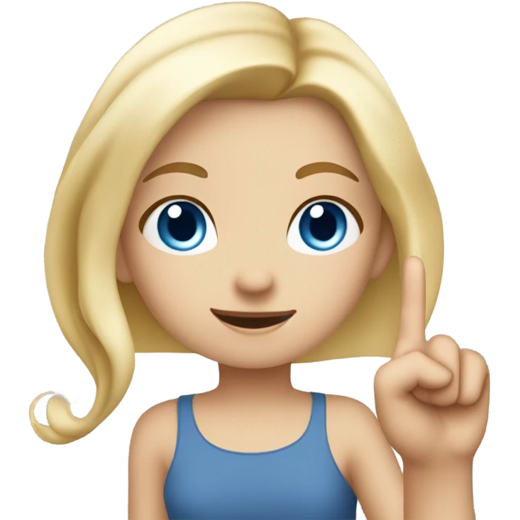 Girl with blonde hair and blue eyes is holding up  finger ￼ emoji