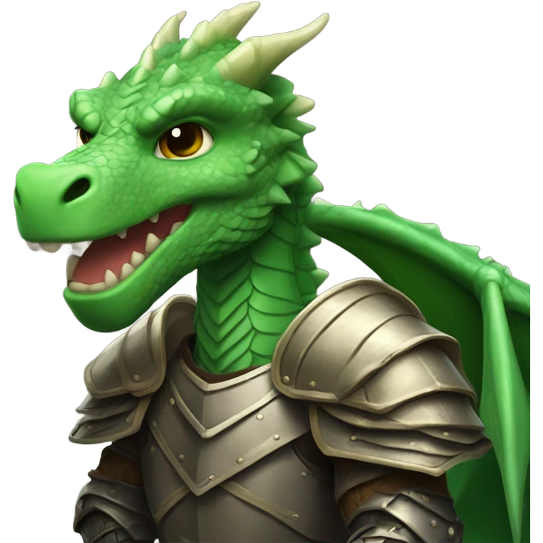 Confident armored White Man with dark brown hair and a short beard riding on the back of a giant green dragon emoji