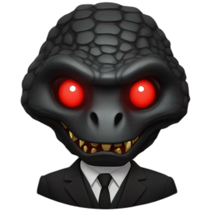 Reptiloid in black suite with red laser eyes on the gold coin emoji
