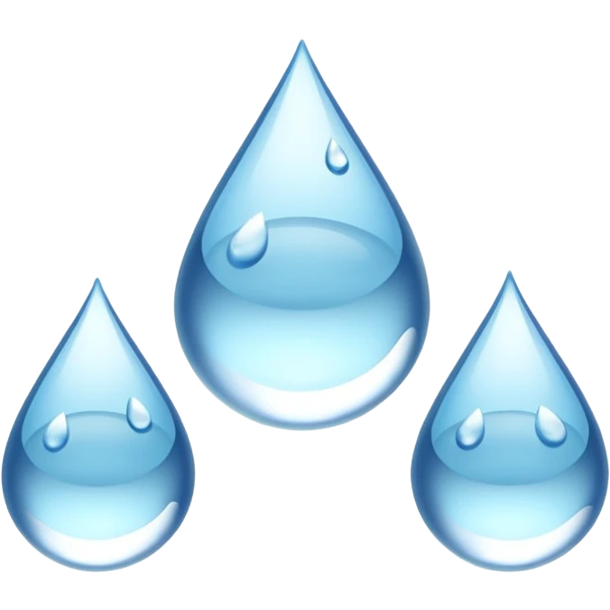 3 water droplets stack on top of each other vertically with two water droplets on the sides; 5 droplets total emoji