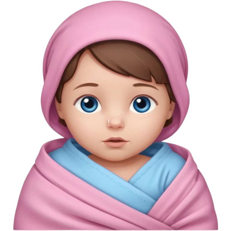 Newborn babygirl swaddled in pink, she has blue eyes and brown hair emoji