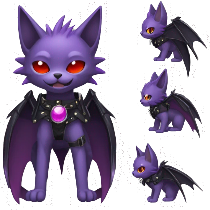 cool edgy black punk red Purple ethereal fantasy nargacuga-bat-cat-Fakemon spiked collar harness full body emoji