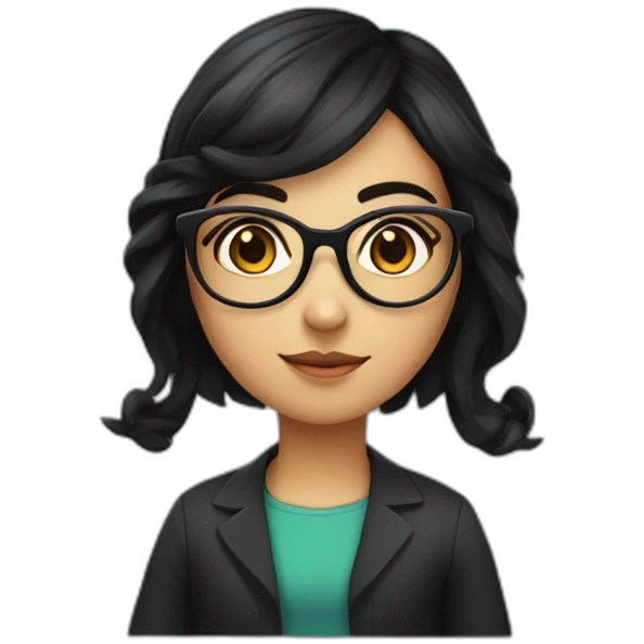 girl programmer with black wavy hair and big eyes and Iranian face with rounded glasses emoji