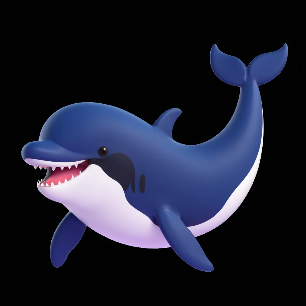 killer whale, 3d, cartoonish style, big eyes, playful emoji