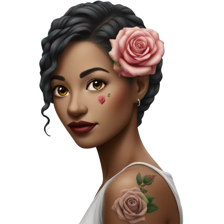 Hyper Realistic beautiful woman model with a small rose tattoo emoji