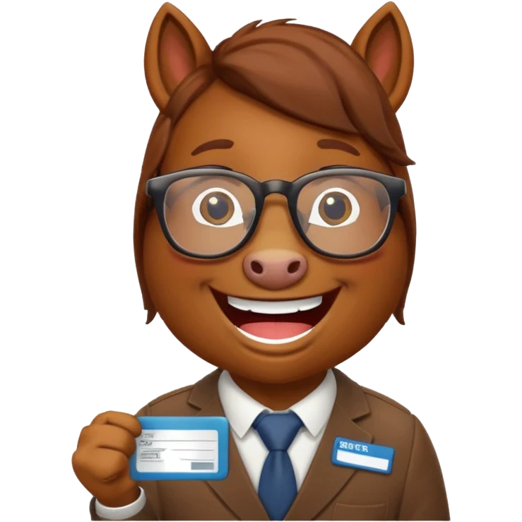 Laughing horse who is a smart bank clerk but laughing emoji