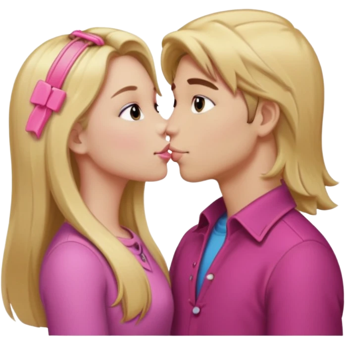 “Girl with long blonde hair and pink clip” kissing “boy with brown hair”  emoji