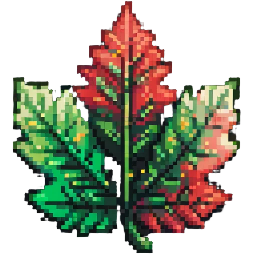 Pixel art leaf-shaped member badge with green to red gradient like changing seasons emoji