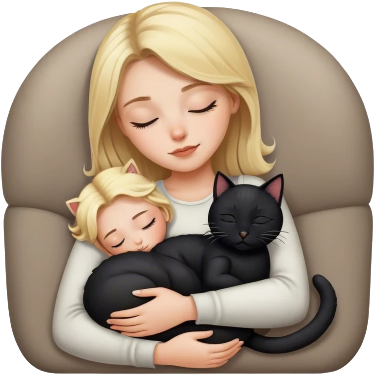 Black kitty sleeping on blonde white girl's lap emoji