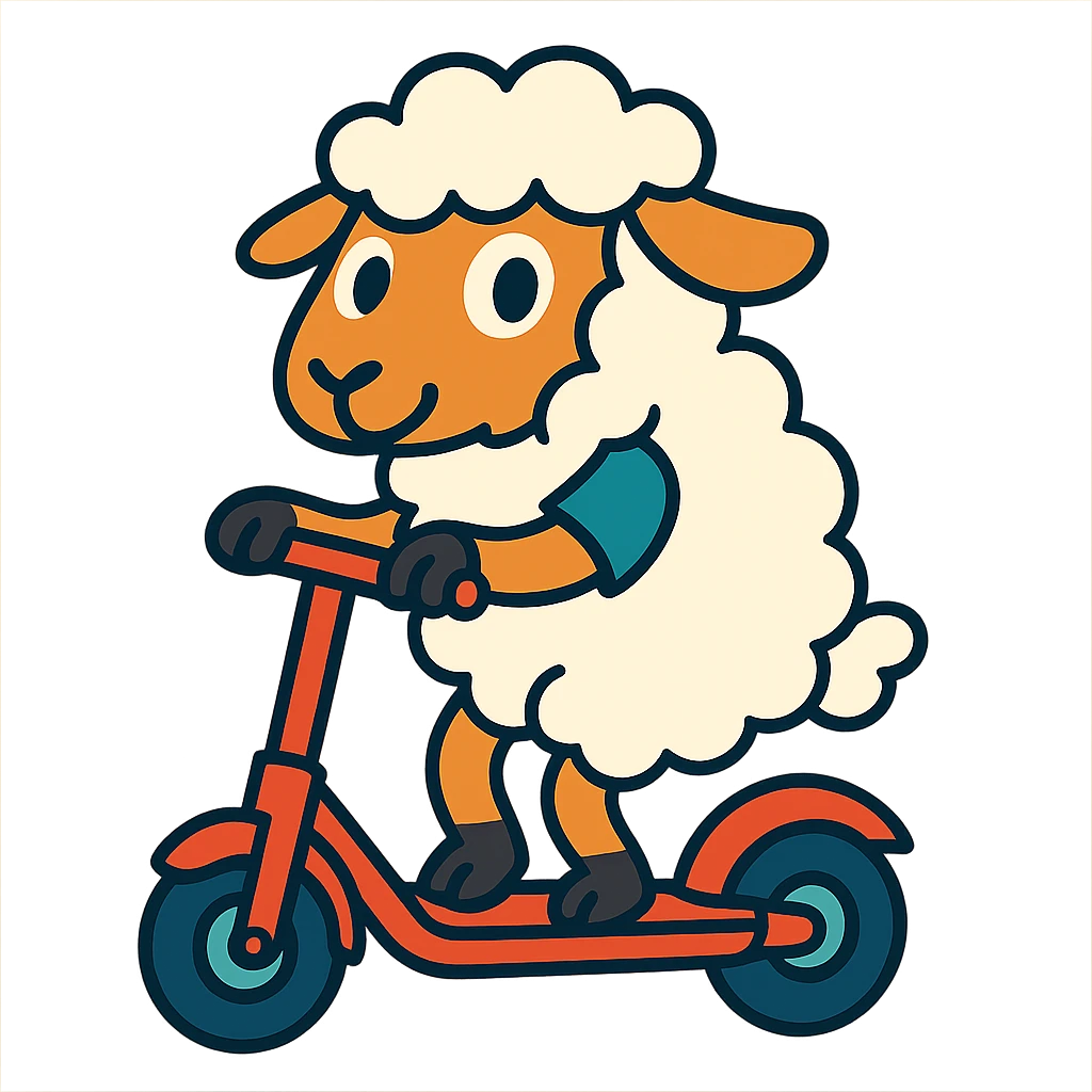 cartoon sheep riding a scooter emoji