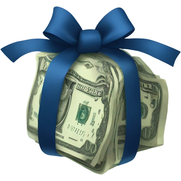 a bundle of money tied with a dark blue bow emoji